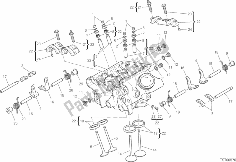 Alle onderdelen voor de Verticale Kop van de Ducati Diavel Xdiavel Sport Pack Brasil 1260 2018